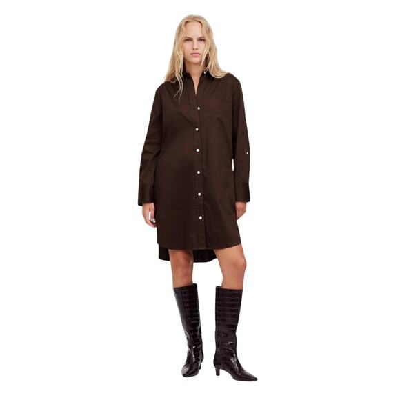 Madewell Dark Brown Cotton Sateen Shirt Dress XXS NWT Work to Weekend - Picture 1 of 9